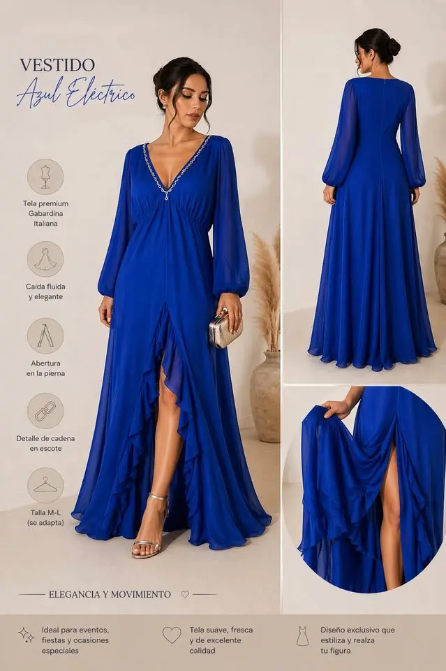 Vestido azul gasa italiana talla M - 1