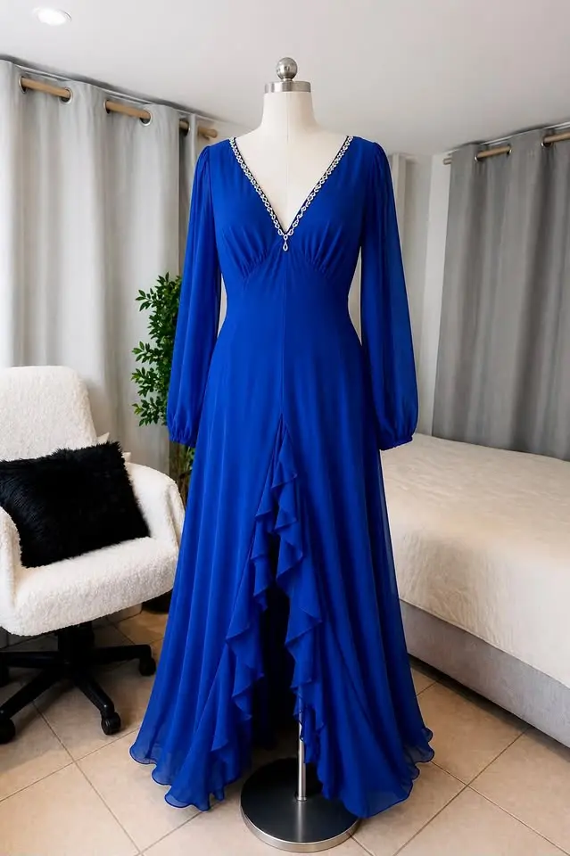 Vestido azul gasa italiana talla M - 2