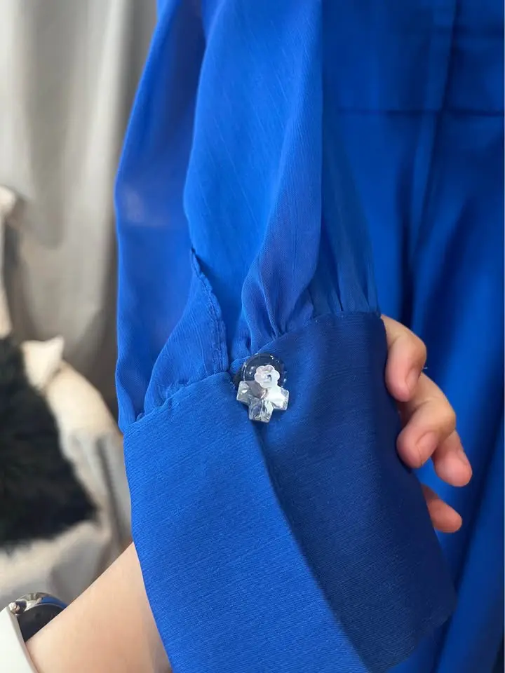 Vestido azul gasa italiana talla M - 4