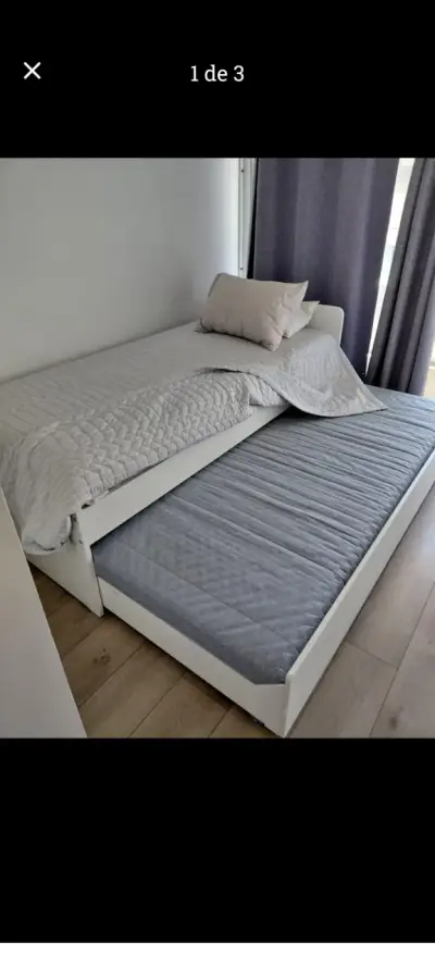 Cama individual con colchón y cajonera blanca - miniatura 1