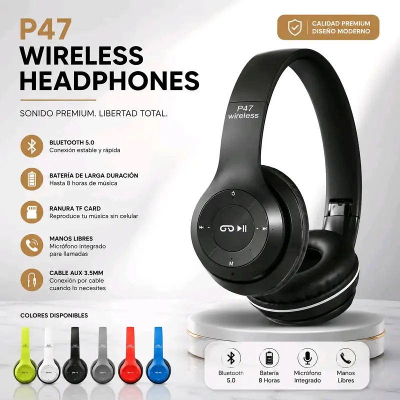 Audífonos Inalámbricos P47 con Bluetooth y Micrófono - 1