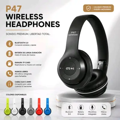 Audífonos Inalámbricos P47 con Bluetooth y Micrófono - miniatura 1