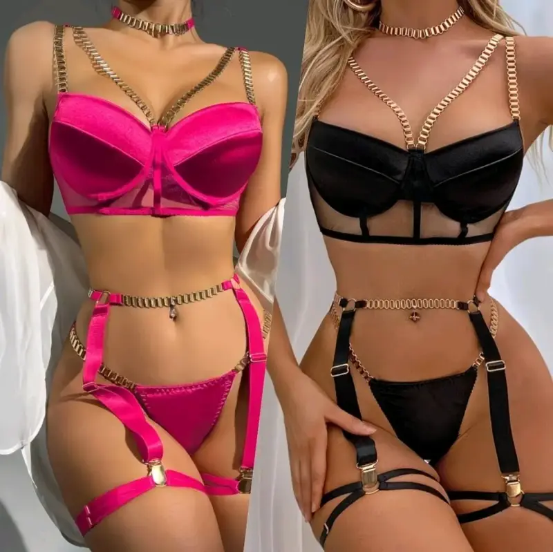Conjunto de lencería sexy con cadenas doradas - 2