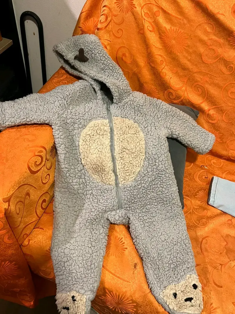 Enterito de bebé polar gris con capucha - 1