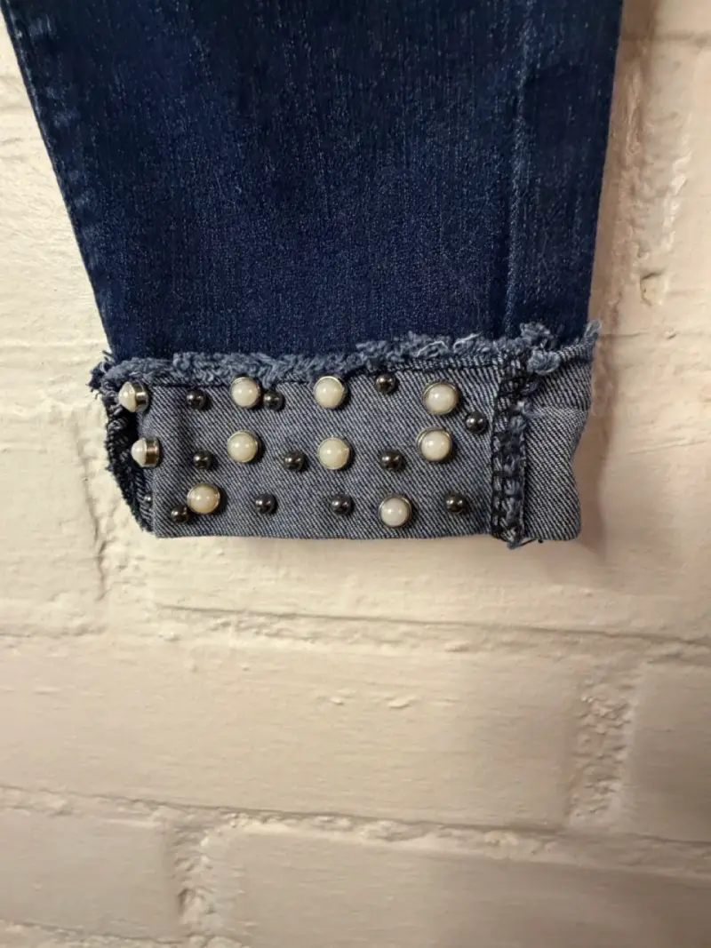 Jeans de Mujer Azul con Detalles de Perlas - 2