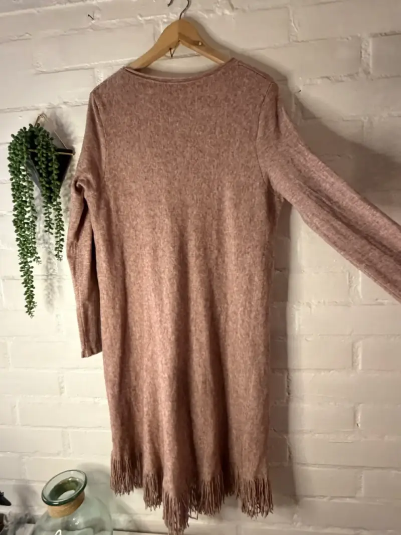 Vestido de lana con flecos color rosa M - 4