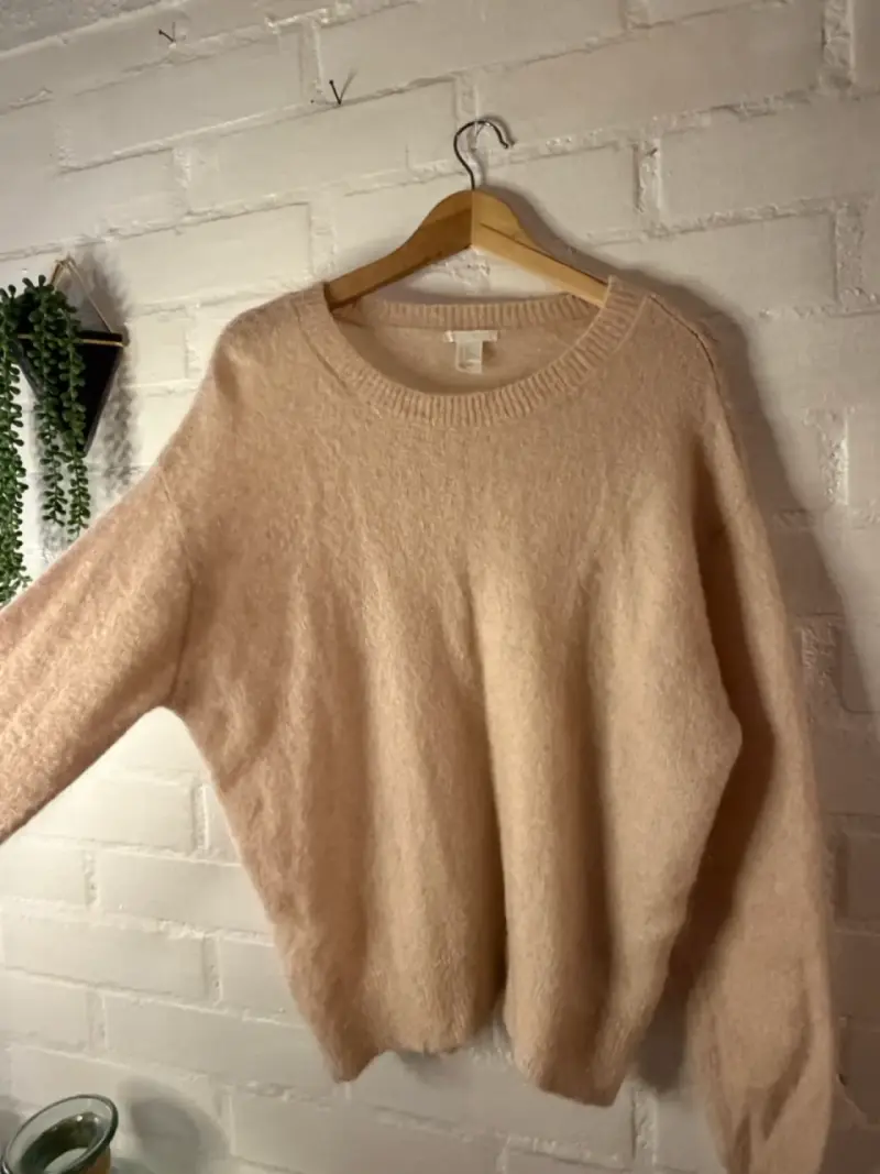 Suéter de lana beige para mujer M - 2