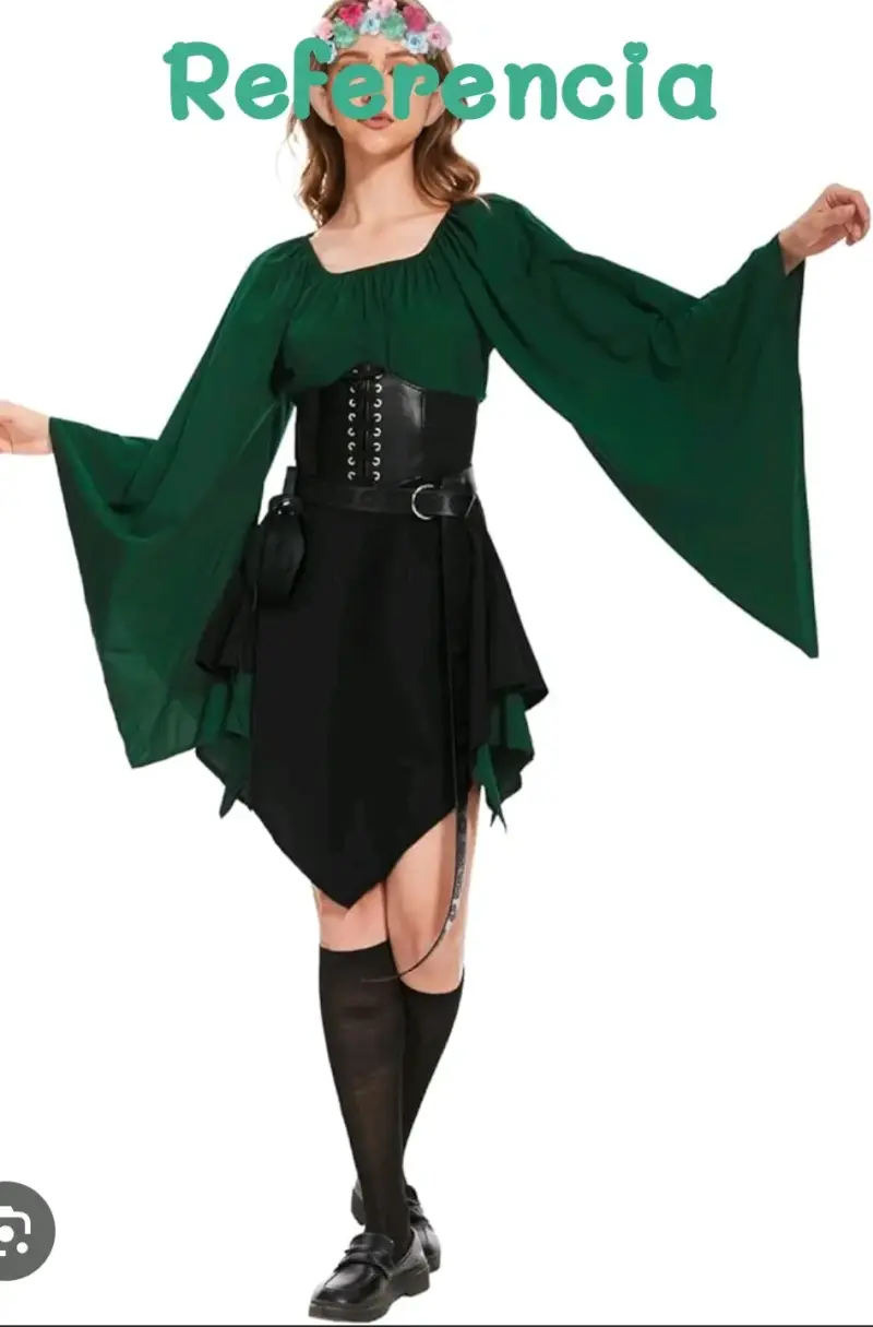 Vestido medieval verde con corsé negro - 1