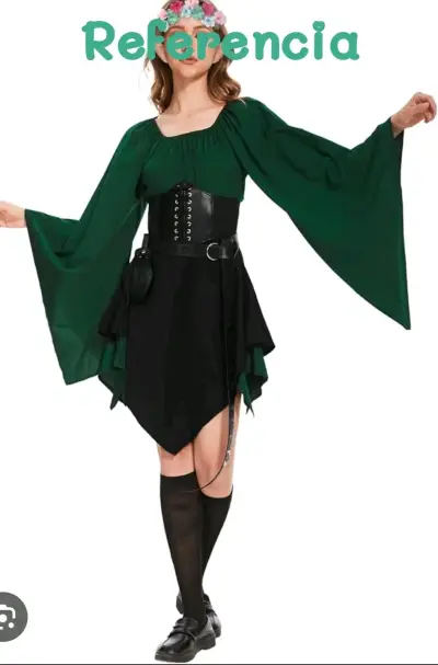 Vestido medieval verde con corsé negro - miniatura 1