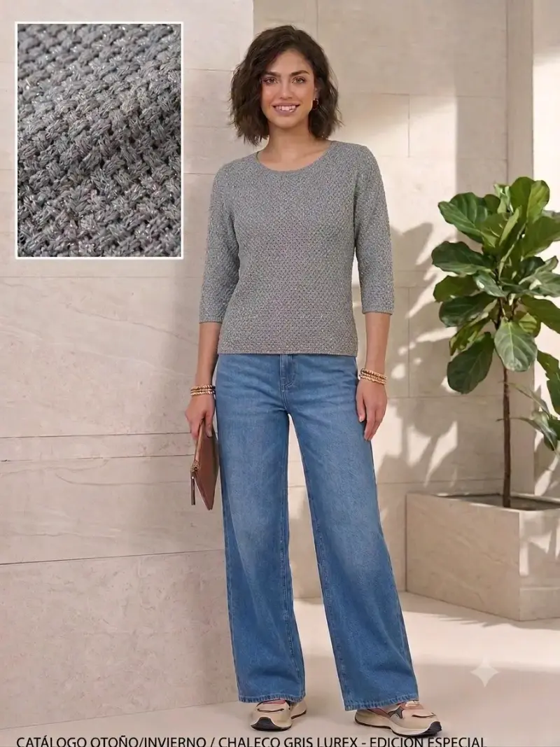 Chaleco gris con lurex para mujer manda 3/4