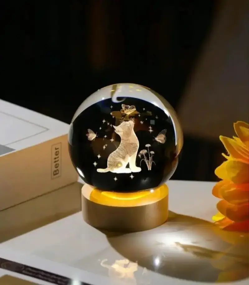 Lámpara decorativa de cristal con diseño de gato - 2