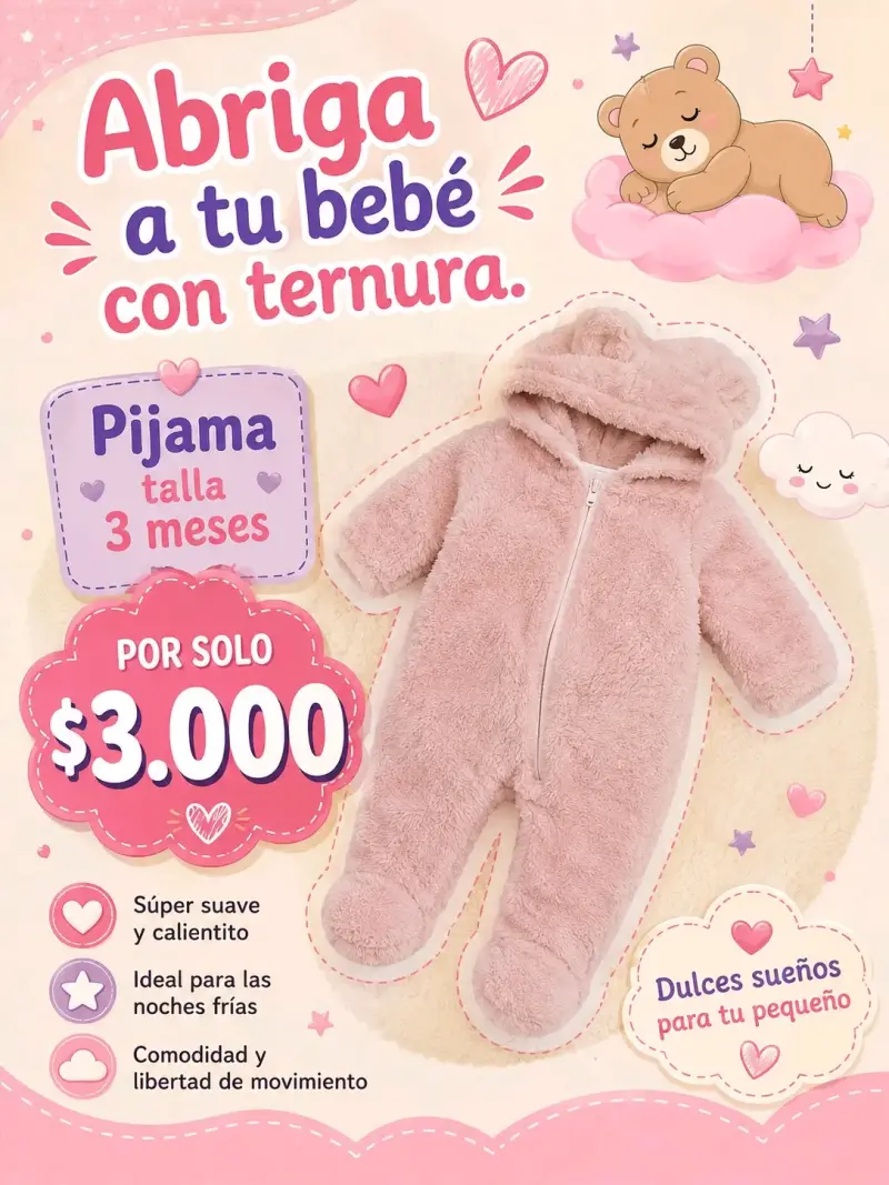 Pijama para bebé talla 3 meses suave y cálido