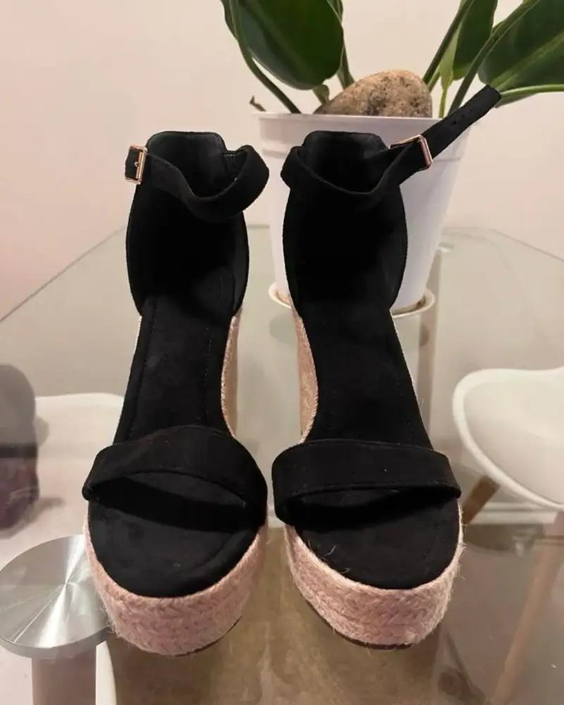 Sandalias de cuña negras con plataforma de yute - 2