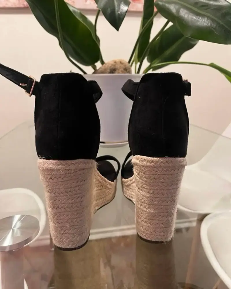 Sandalias de cuña negras con plataforma de yute - 4