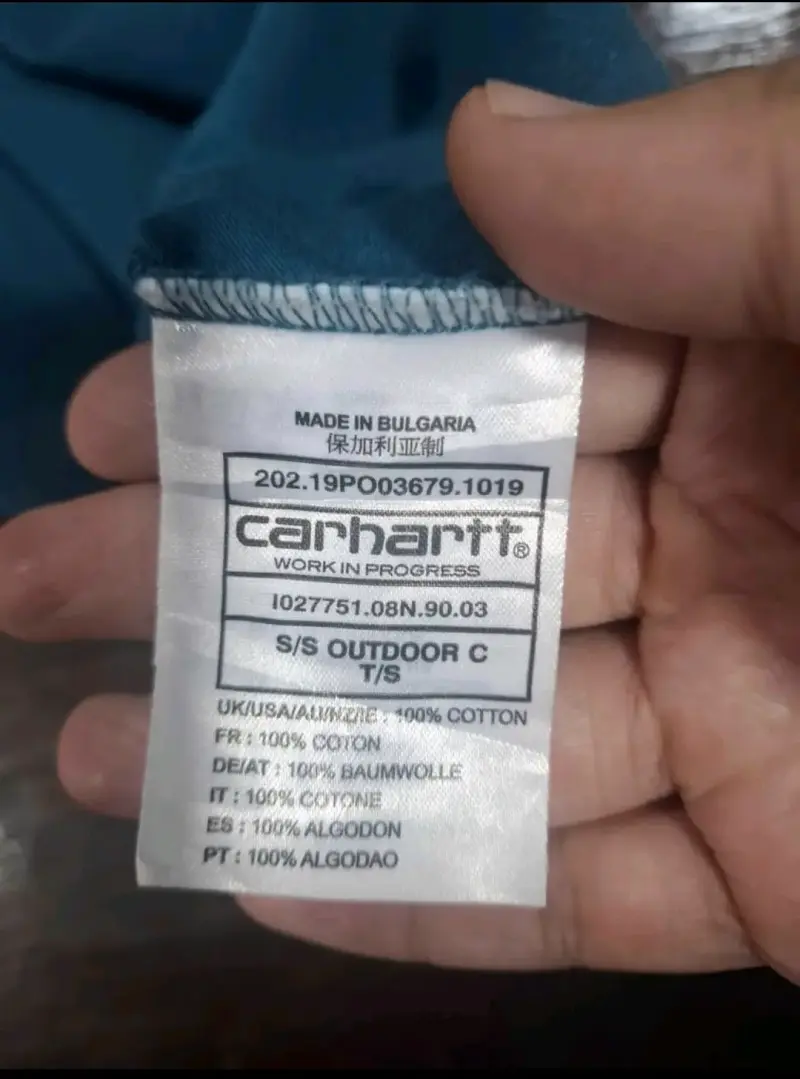 Polera azul Carhartt con logo naranja - 5