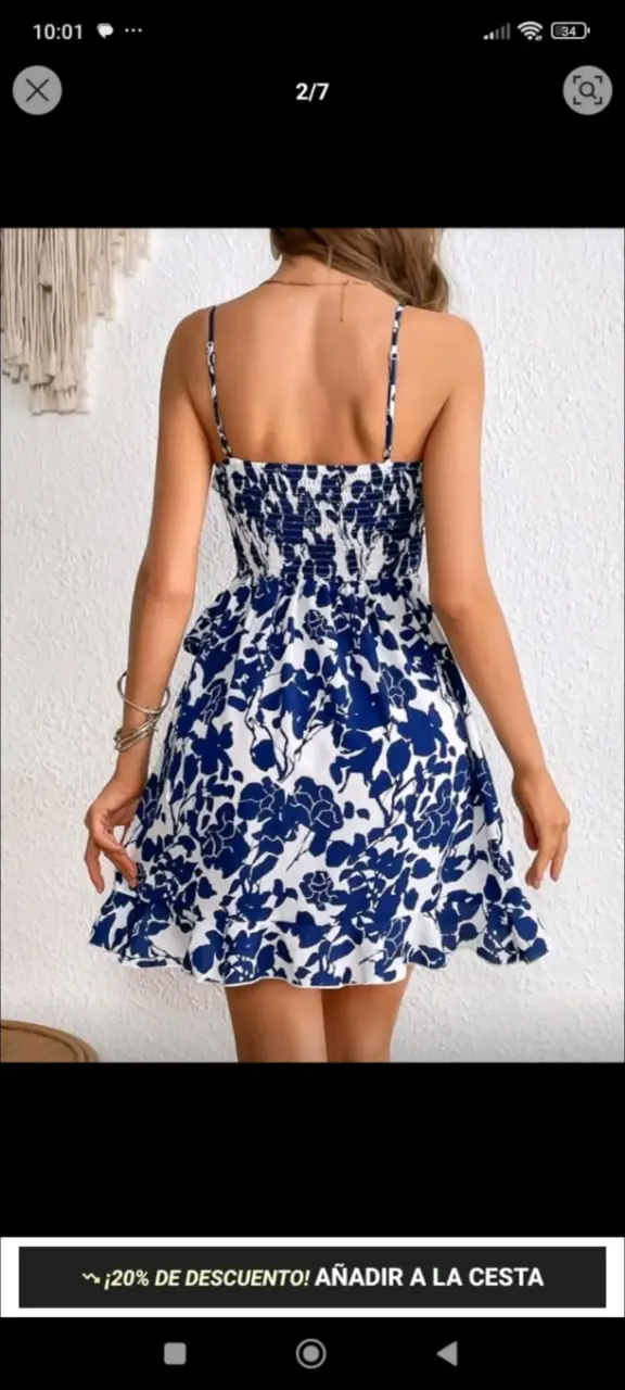 Vestido corto floral azul y blanco para mujer - 2