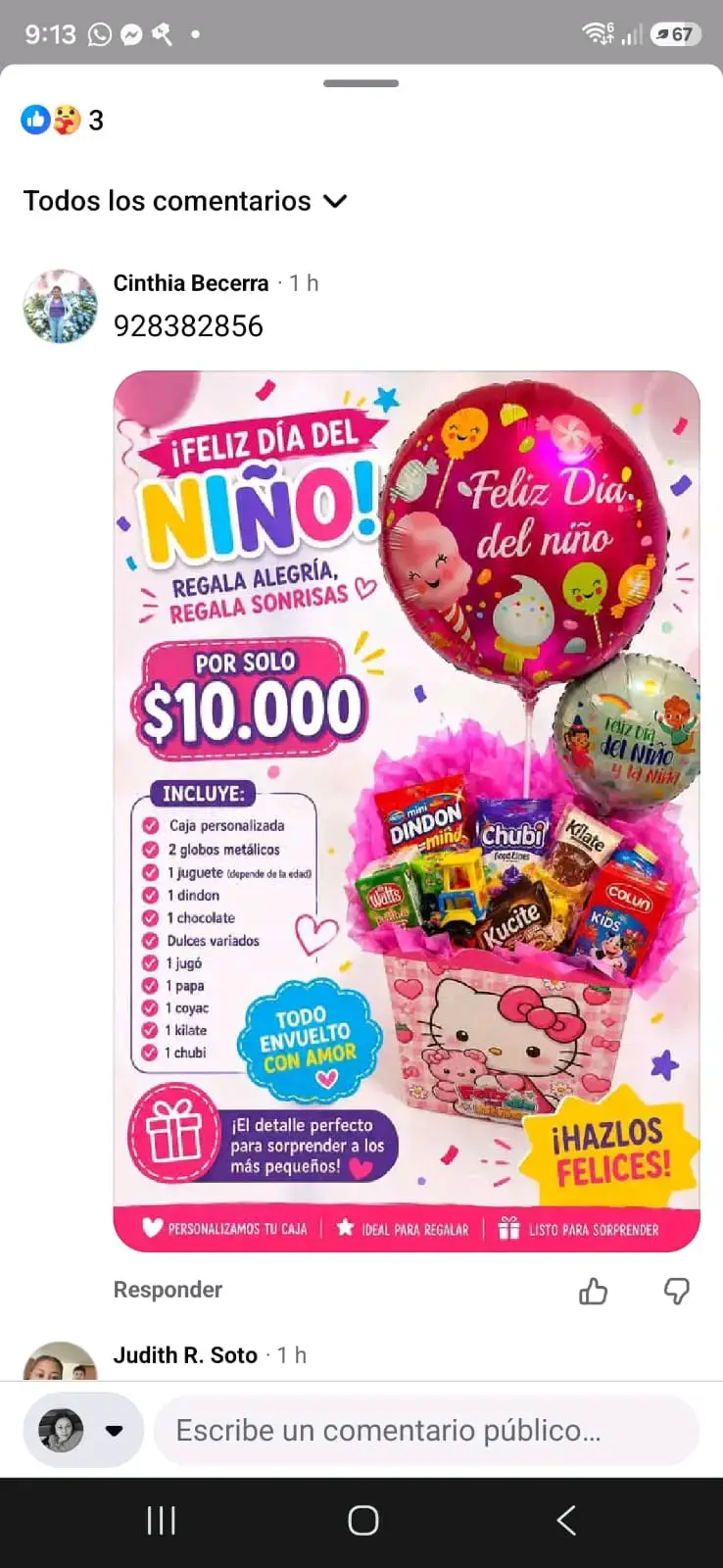 Caja de regalo Día del Niño con dulces y globos