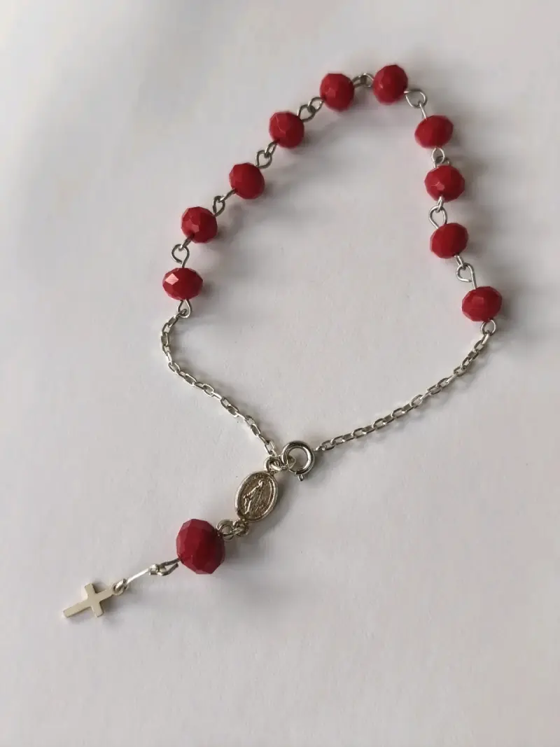 Aros de acero tejido seda rojo, rosarios, denarios - 3