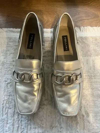 Mocasin de cuero plateados Pollini - miniatura 1