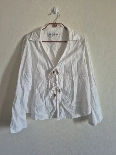 Blusa blanca de lino con lazos Zara - miniatura 1