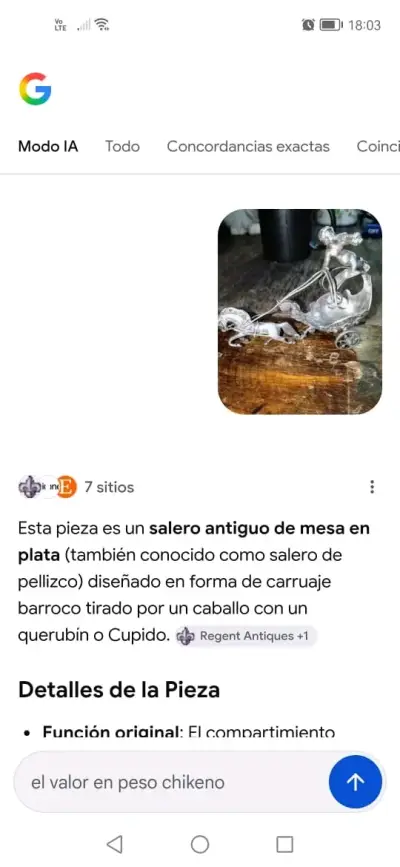 Salero Antiguo de Plata con Carruaje Barroco - miniatura 2