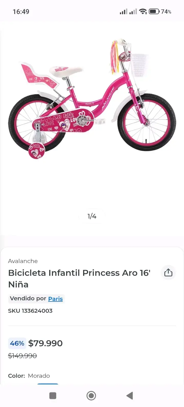 Bicicleta Infantil Avalanche Princess Aro 16' Rosa