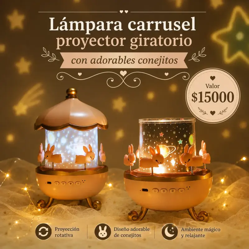 Lámpara carrusel proyector giratorio conejitos - 1