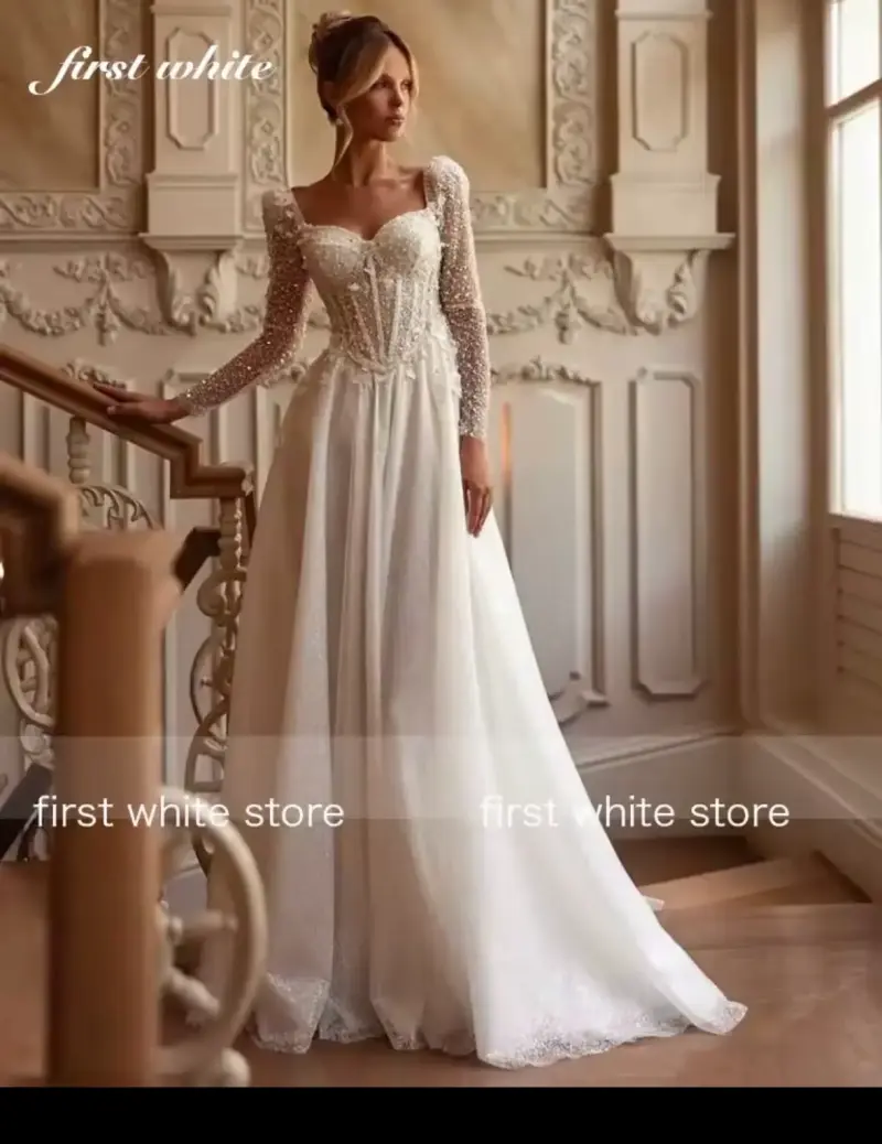Vestido de Novia Blanco con Encaje y Pedrería - 5