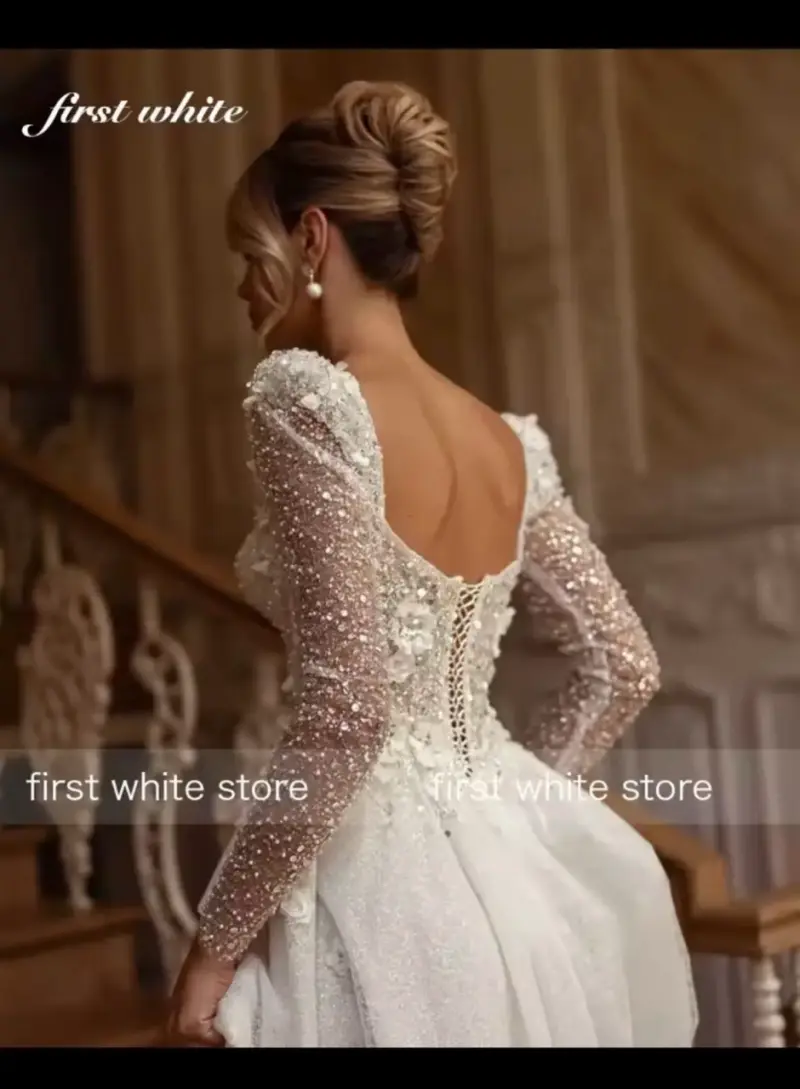 Vestido de Novia Blanco con Encaje y Pedrería - 6