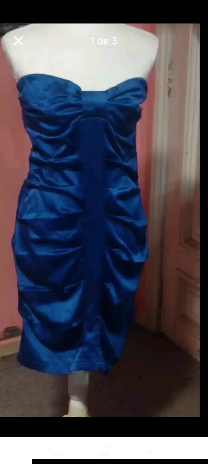 Vestido azul strapless elegante - 2