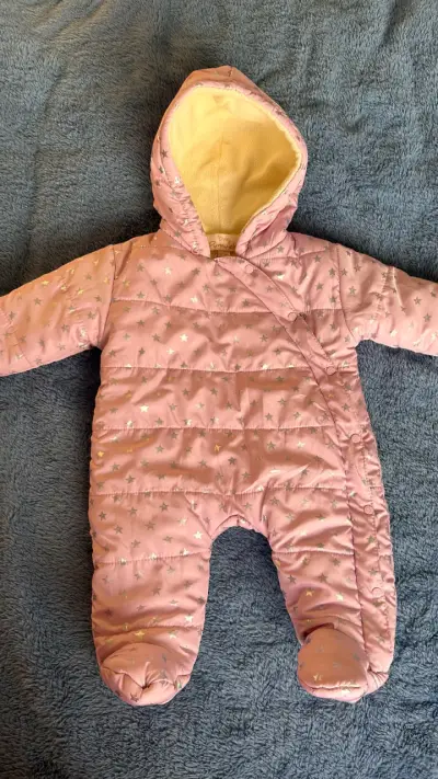 Enterito de invierno para bebé rosa con estrellas - miniatura 1