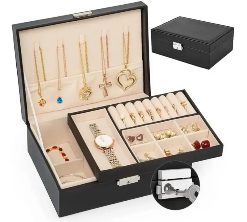 Caja organizadora de joyas negra con llave - 4