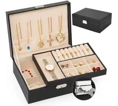 Caja organizadora de joyas negra con llave - miniatura 4