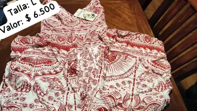 Vestido estampado rojo y blanco talla L - miniatura 1
