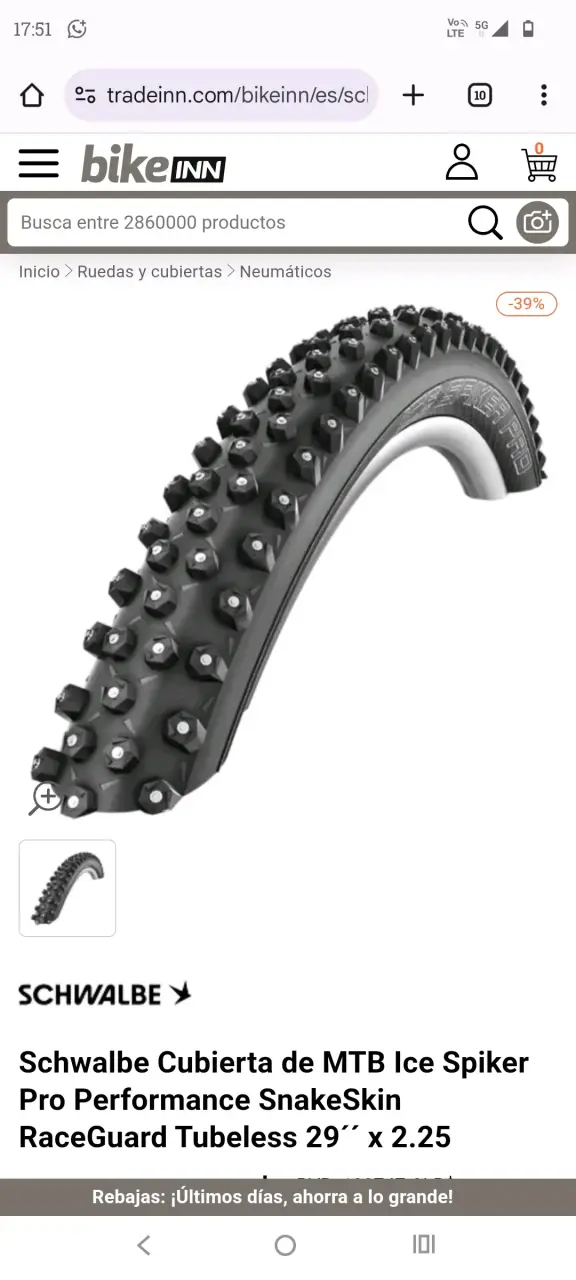 Cubierta MTB Schwalbe Ice Spiker Pro 29''