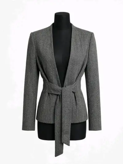 Blazer de mujer gris con cinturón - miniatura 1