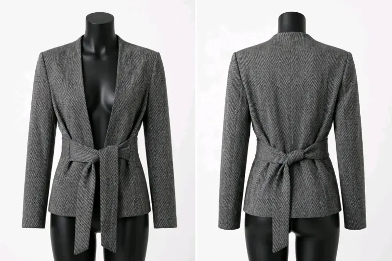 Blazer de mujer gris con cinturón - 2