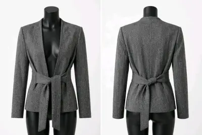 Blazer de mujer gris con cinturón - miniatura 2