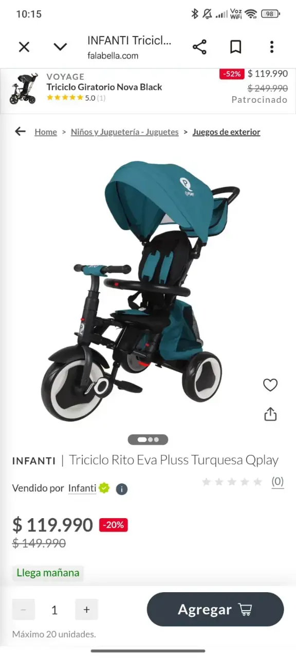 Triciclo Infanti Rito Eva Plus Turquesa - 1