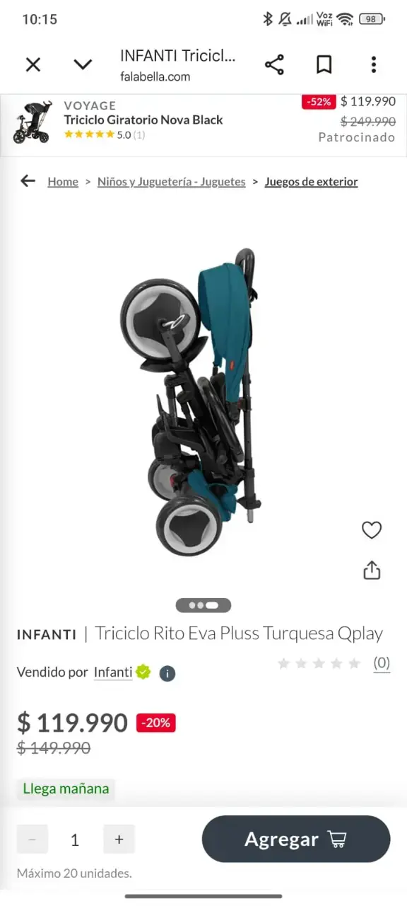 Triciclo Infanti Rito Eva Plus Turquesa - 2