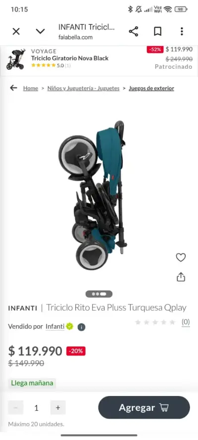 Triciclo Infanti Rito Eva Plus Turquesa - miniatura 2