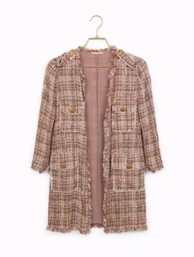 Abrigo de tweed para mujer color rosa - miniatura 1