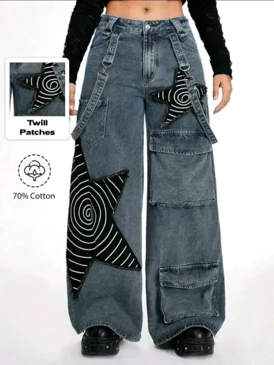 Pantalones anchos de mezclilla con parches - miniatura 1