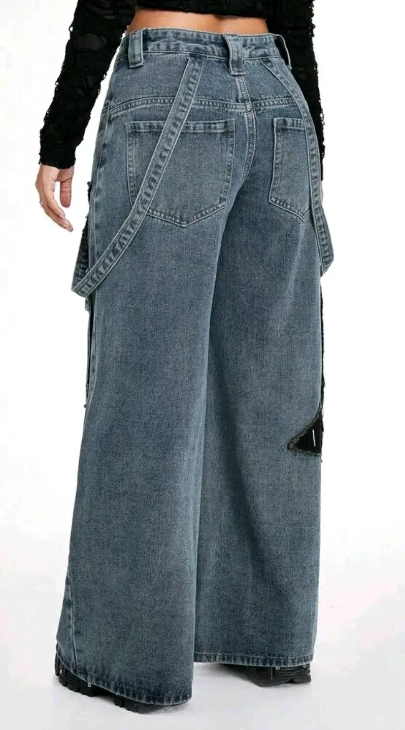 Pantalones anchos de mezclilla con parches - 2
