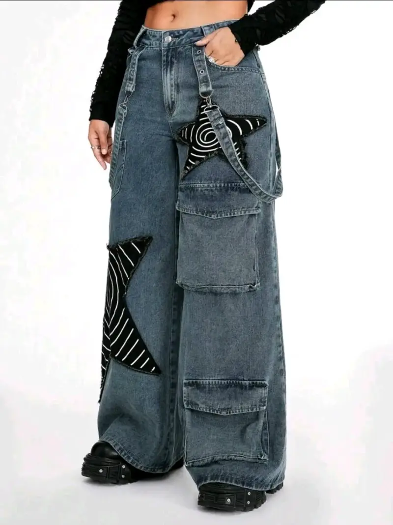 Pantalones anchos de mezclilla con parches - 3