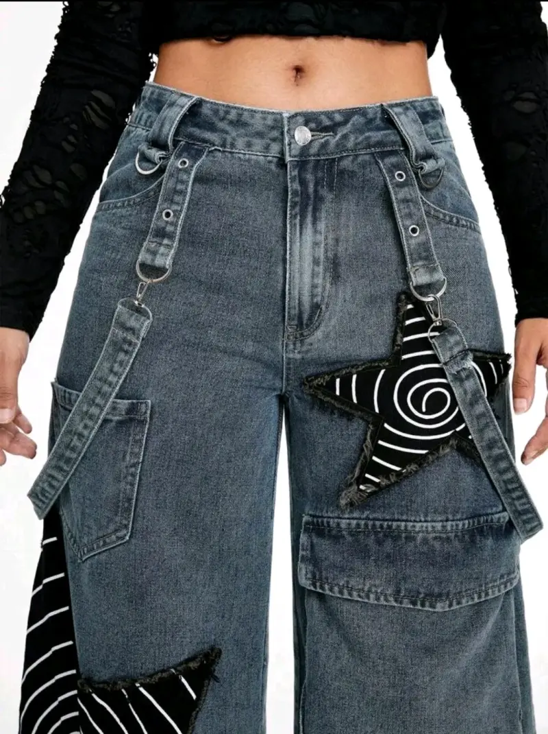 Pantalones anchos de mezclilla con parches - 4
