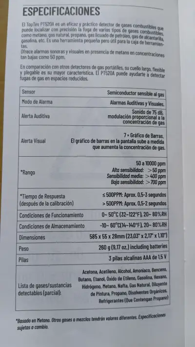 Detector de Fugas de Gas Combustible TopTes PT520A - miniatura 3