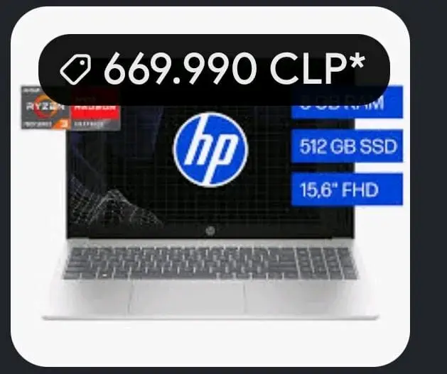 Laptop HP 15.6'' FHD Ryzen 5 8GB RAM 512GB SSD - 1