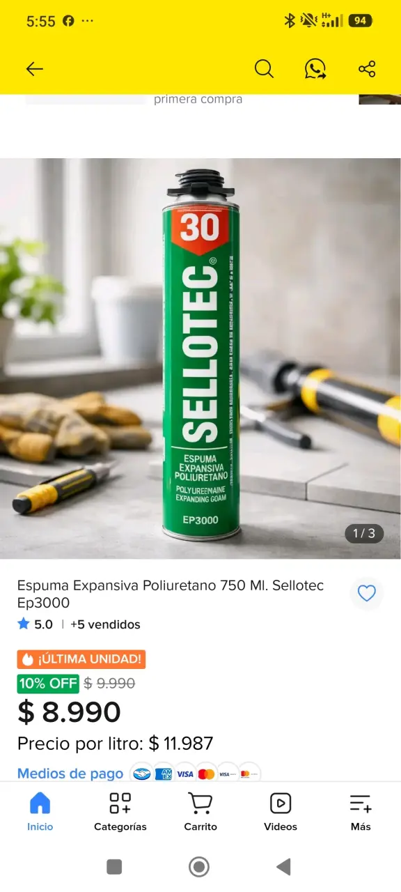 Espuma Expansiva Poliuretano Sellotec 750 ml
