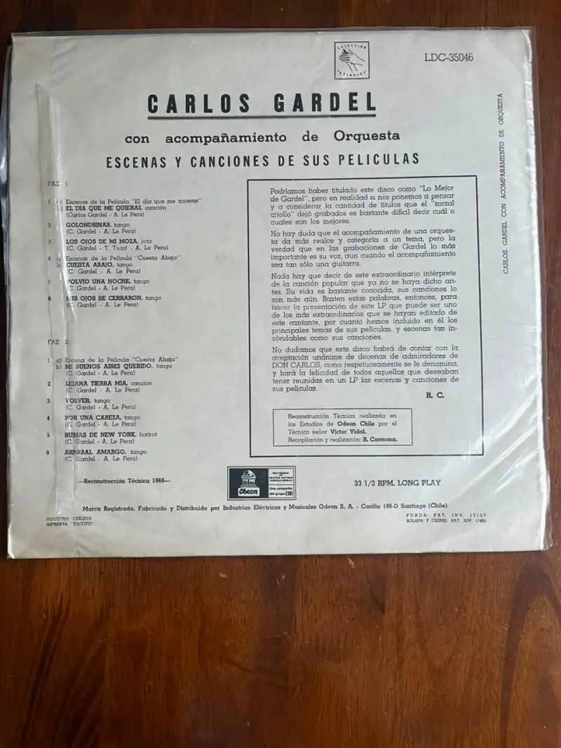 Disco de vinilo Carlos Gardel 1968 perfecto estado - 5